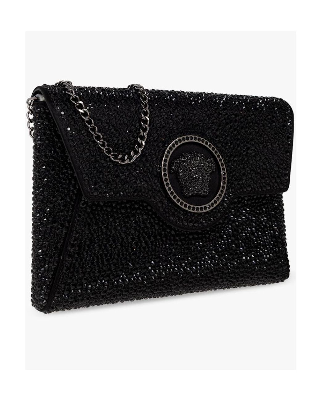 Versace Black Medusa Plaque Embellished Clutch Bag