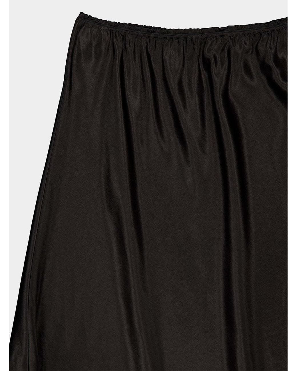Rabanne Black Lace-Trim Satin Midi Skirt