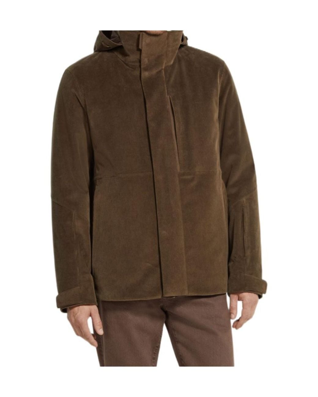 Zegna Brown Cashco Hooded Corduroy Jacket for men