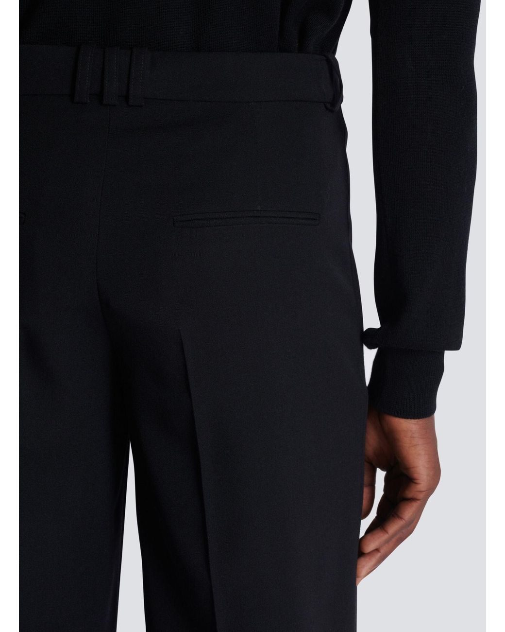 Balmain Black Wool Pleated Trousers for men