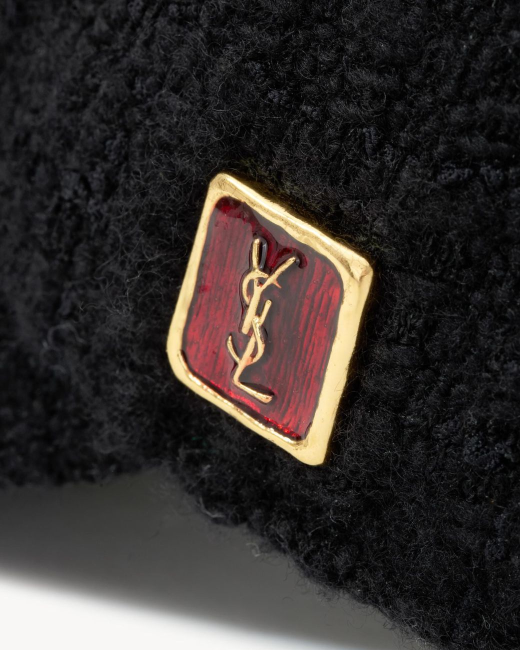 Saint Laurent Black Bouclé Logo Baseball Cap