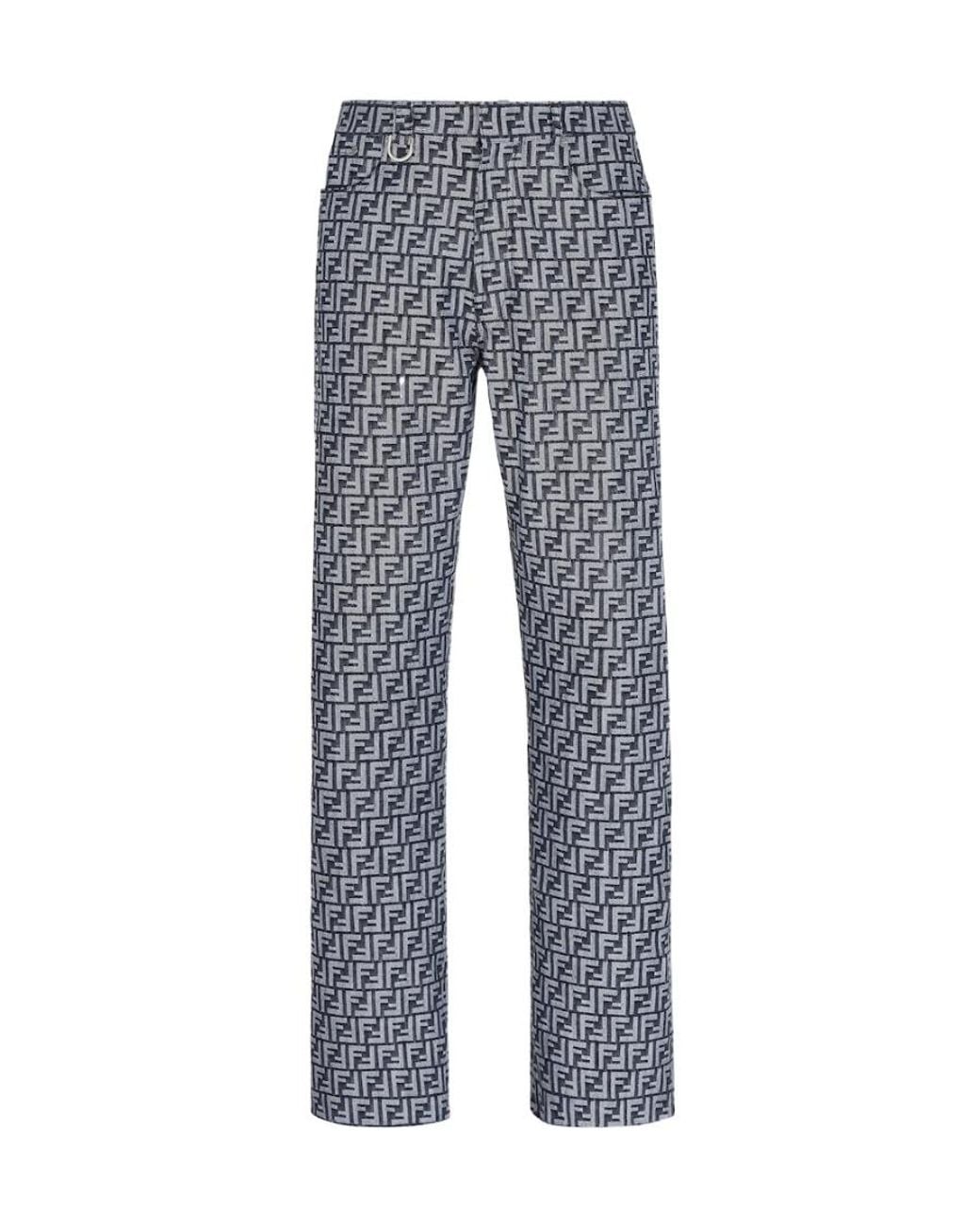 Fendi Blue Ff-Detailed Straight Jeans for men