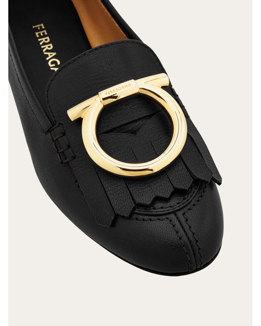 Ferragamo Black Ferragamo Maxi Gancini Fringe Detailed Loafers