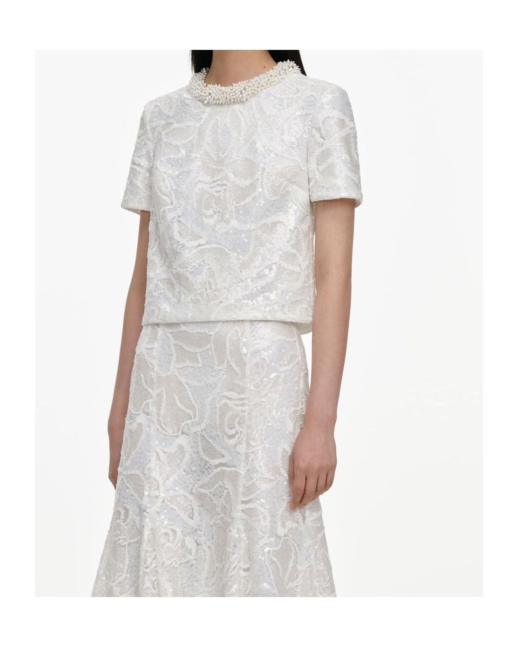 Self-Portrait White Sequin Lace Top