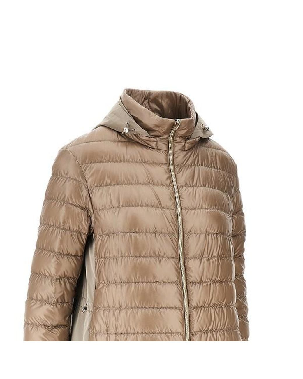 Herno Natural Quilted Hooded Long Down Jacket
