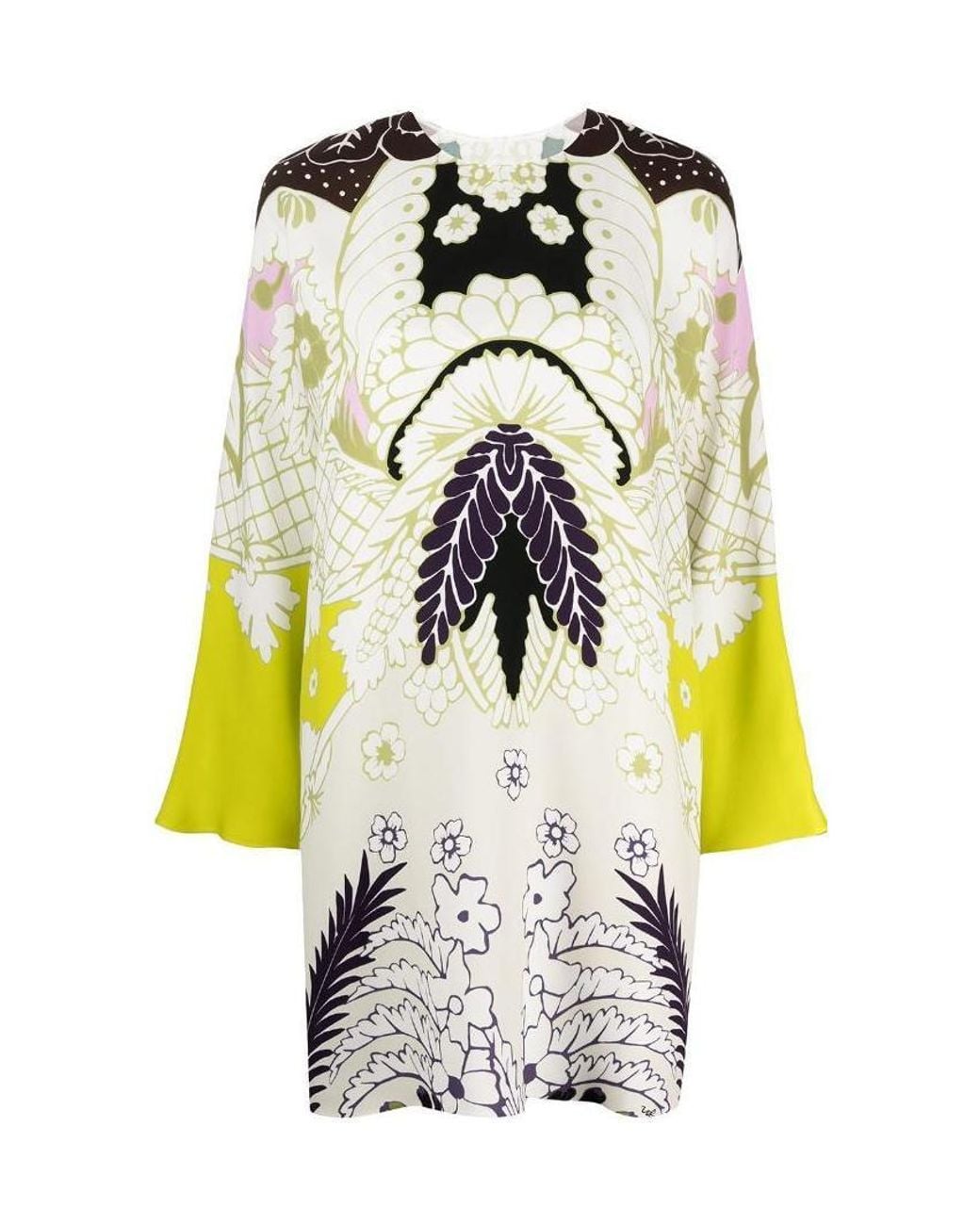 Valentino White Abstract-Print Long-Sleeve Dress