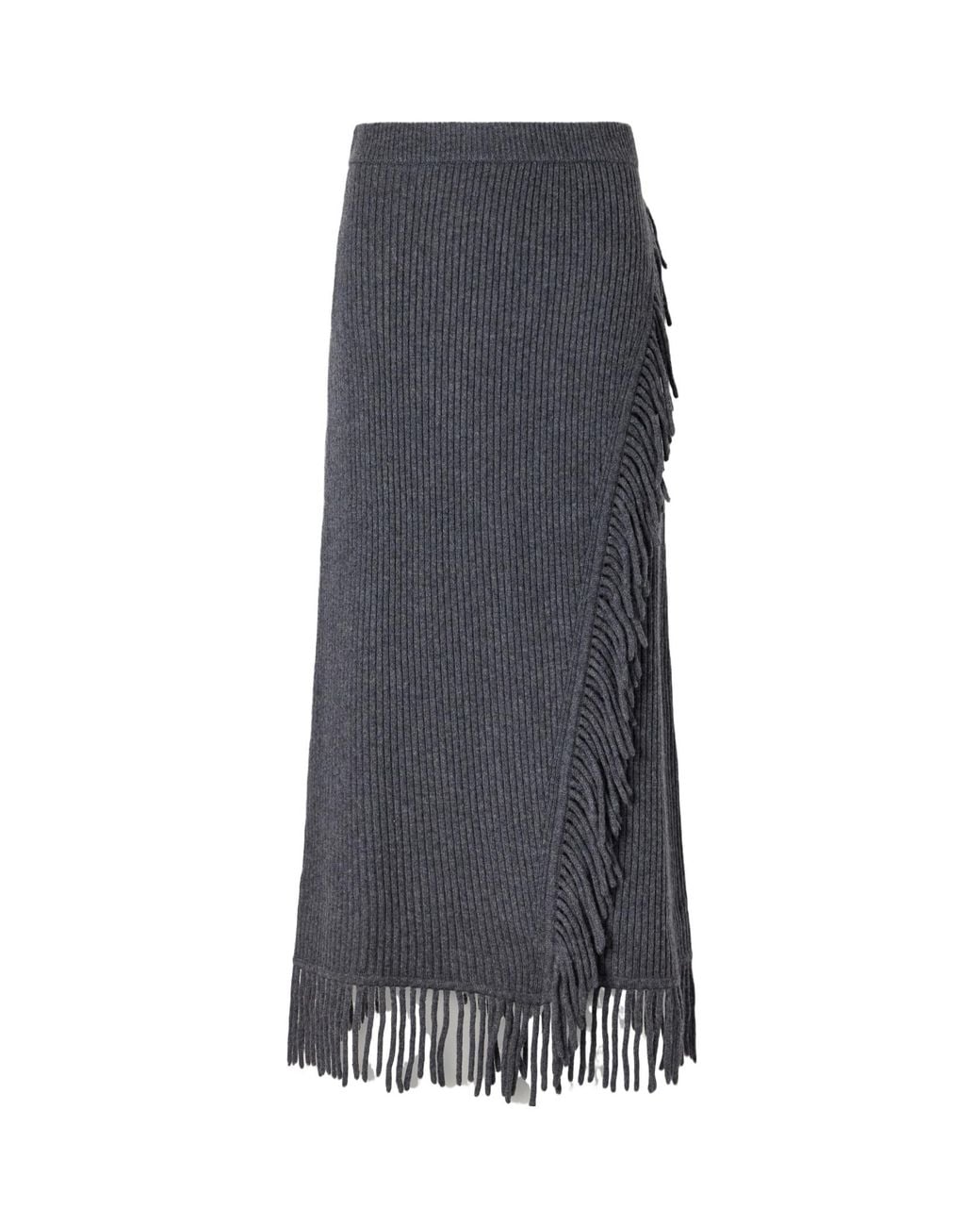 Jonathan Simkhai Gray Casey Fringe-Trim Ribbed Midi Skirt