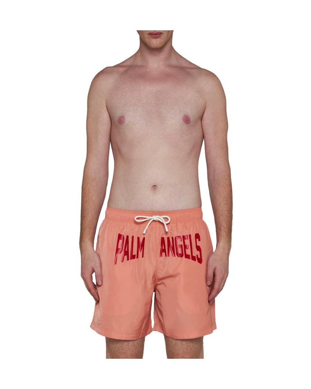 Palm Angels Red Logo-Printed Drawstring Swim Shorts for men