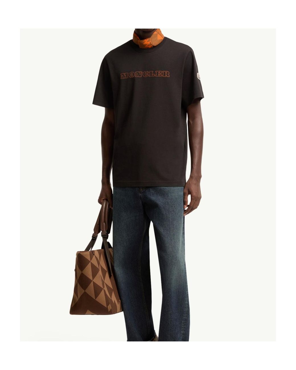 Moncler Black Embroidered Logo T-Shirt for men