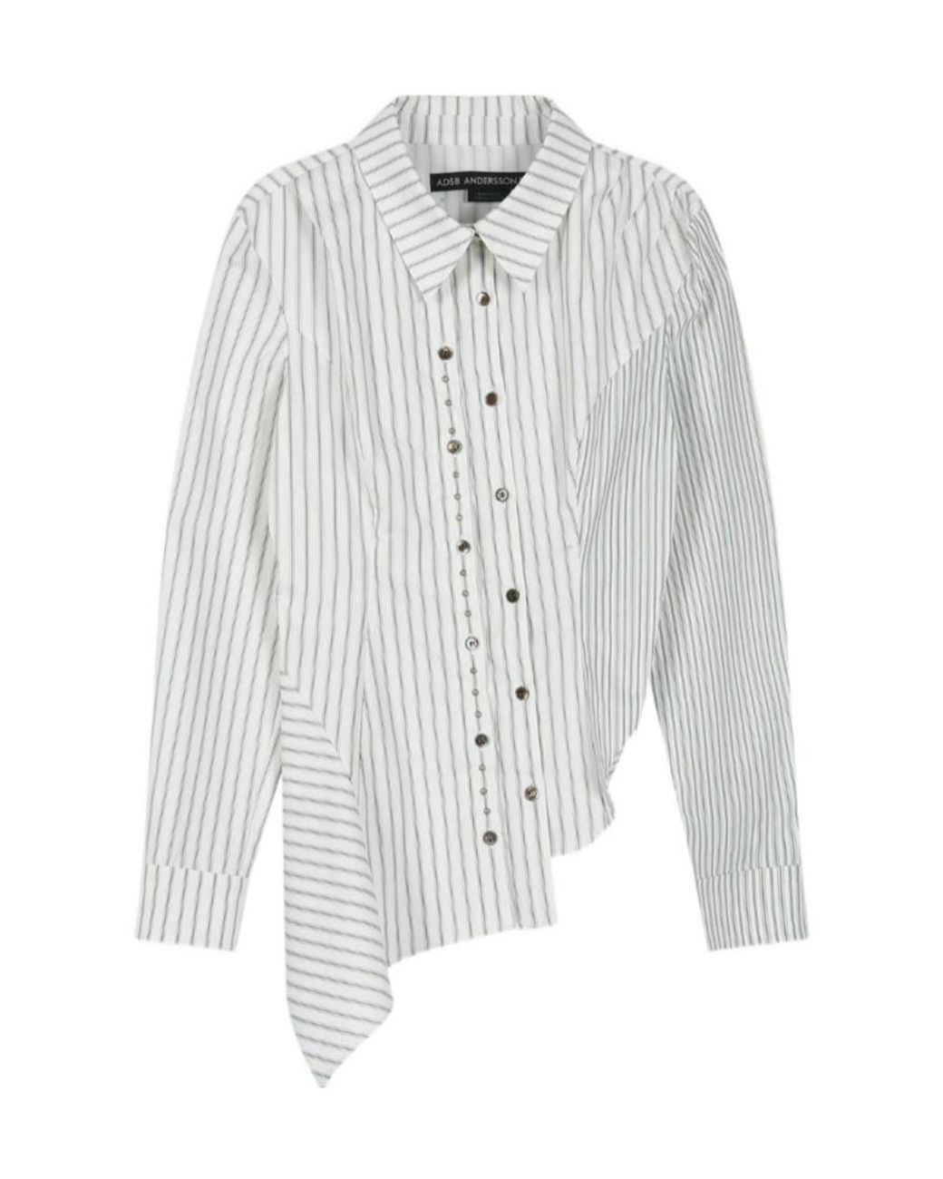 ANDERSSON BELL White Asymmetric Studded Stripe Shirt
