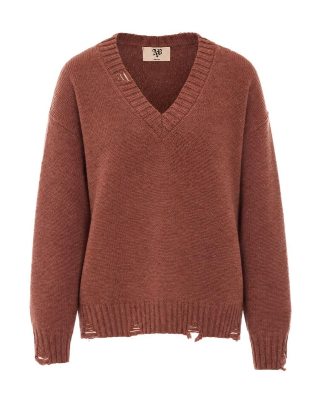 Aniye By Brown Tina Distressed V-Neck Knitted Sweater