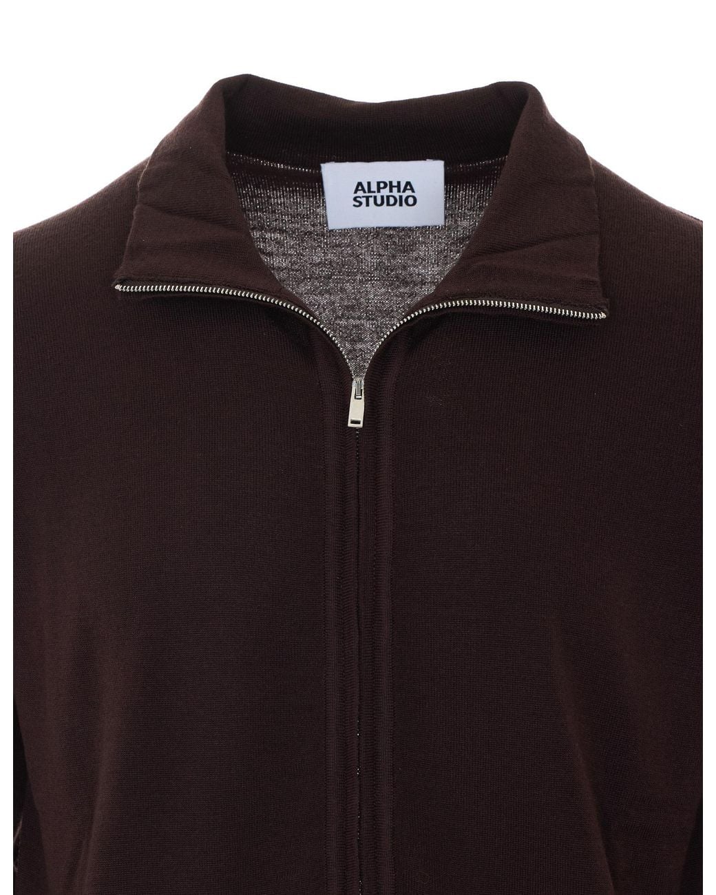 Alpha Studio Brown Zip-Up Knitted Jacket for men
