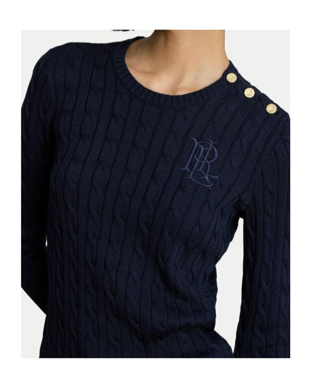 Ralph Lauren Blue Button-Trim Cable Knit Jumper