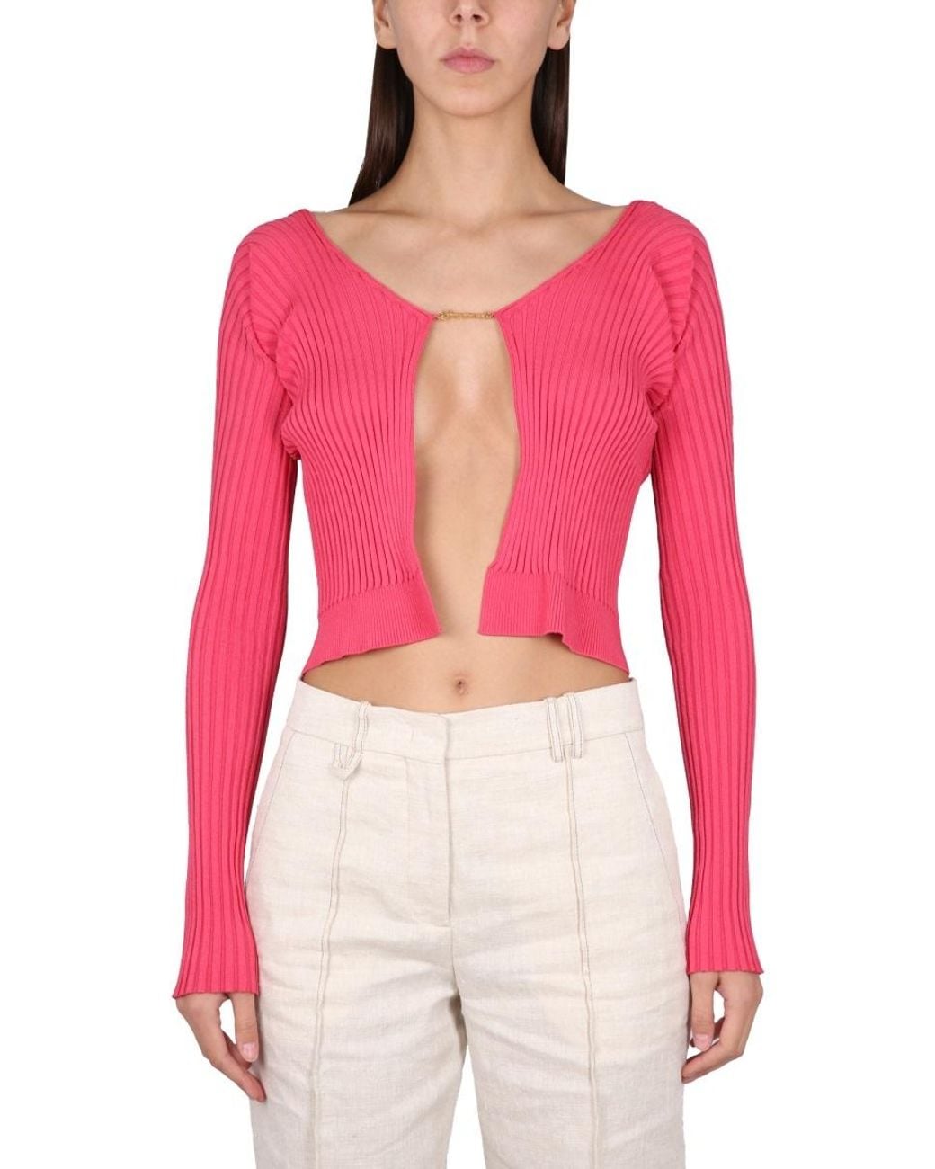 Jacquemus Pink Logo Plaque Long-Sleeved Cardigan
