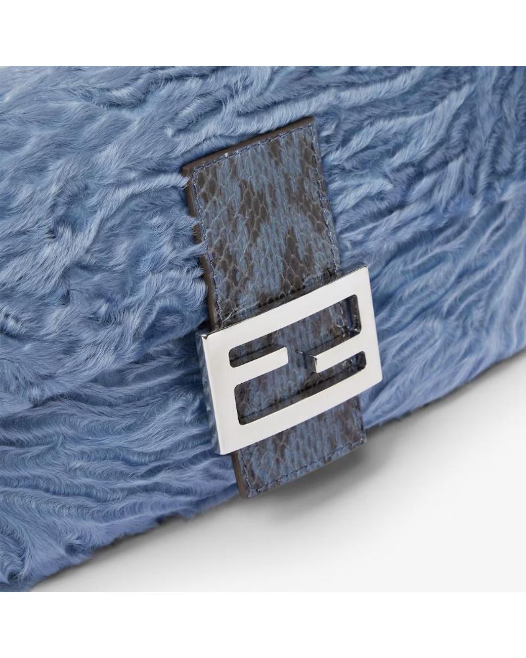 Fendi Blue Baguette 26424 Light Swakara Fur Bag