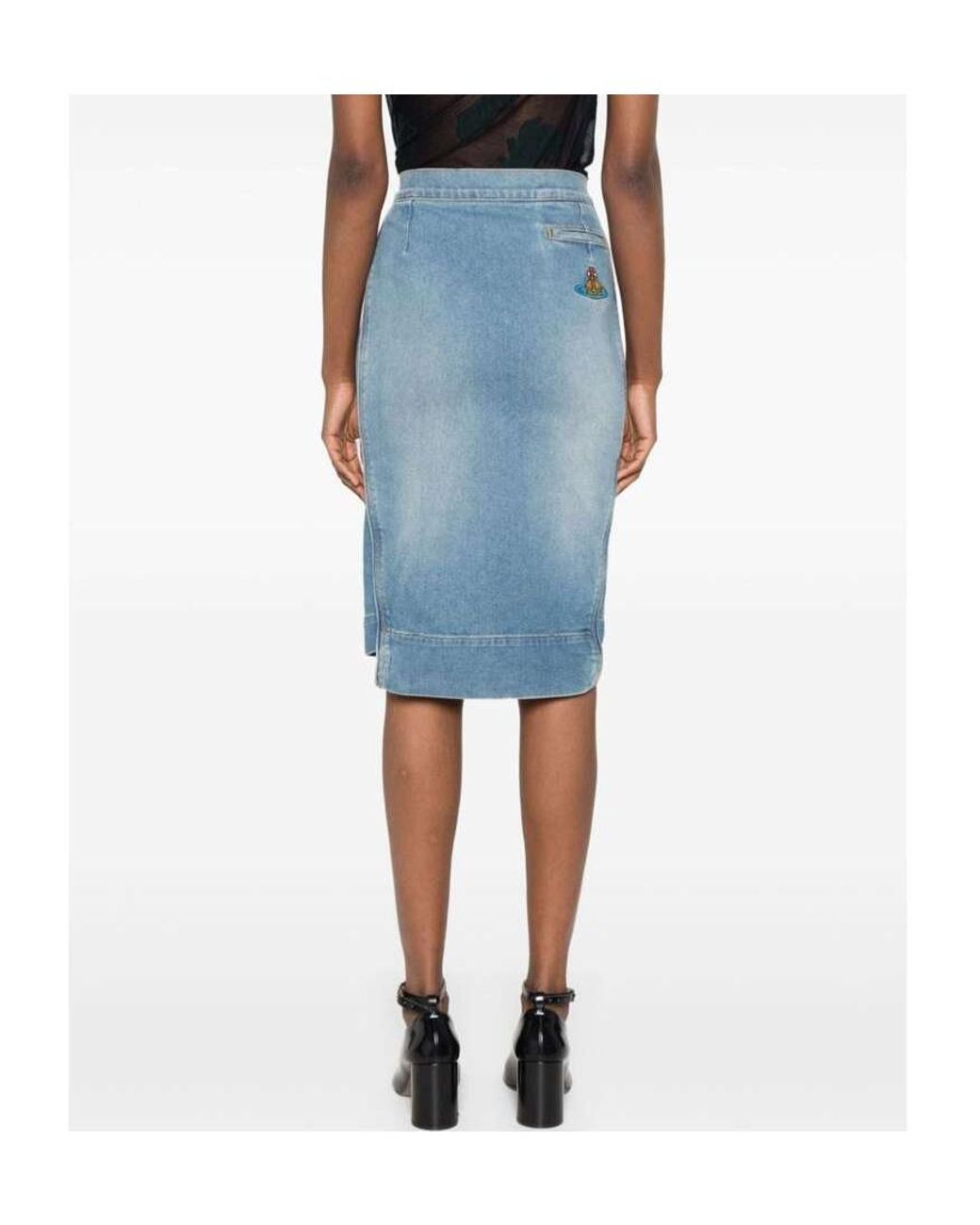 Vivienne Westwood Blue Orb Logo Embroidered Asymmetric Skirt