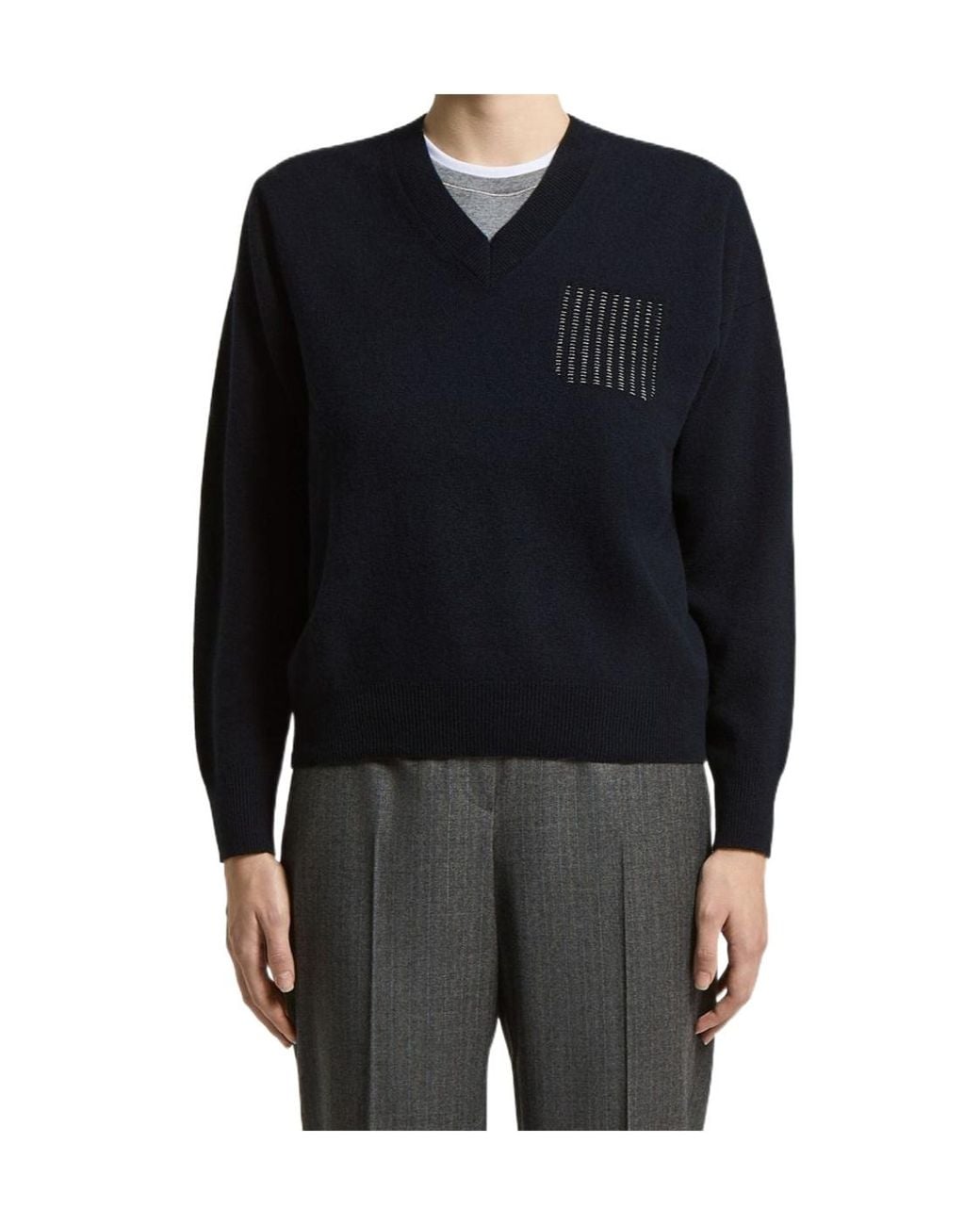 Peserico Black Bead-Embellished V-Neck Jumper