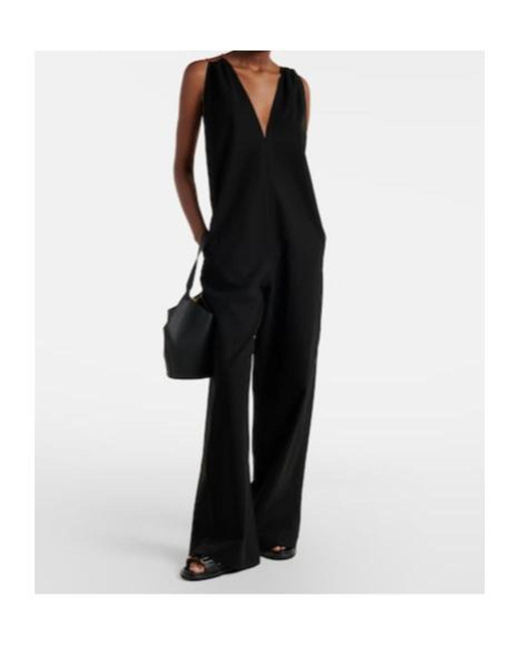 Plan C Black Cotton Crepe Jumpsuit