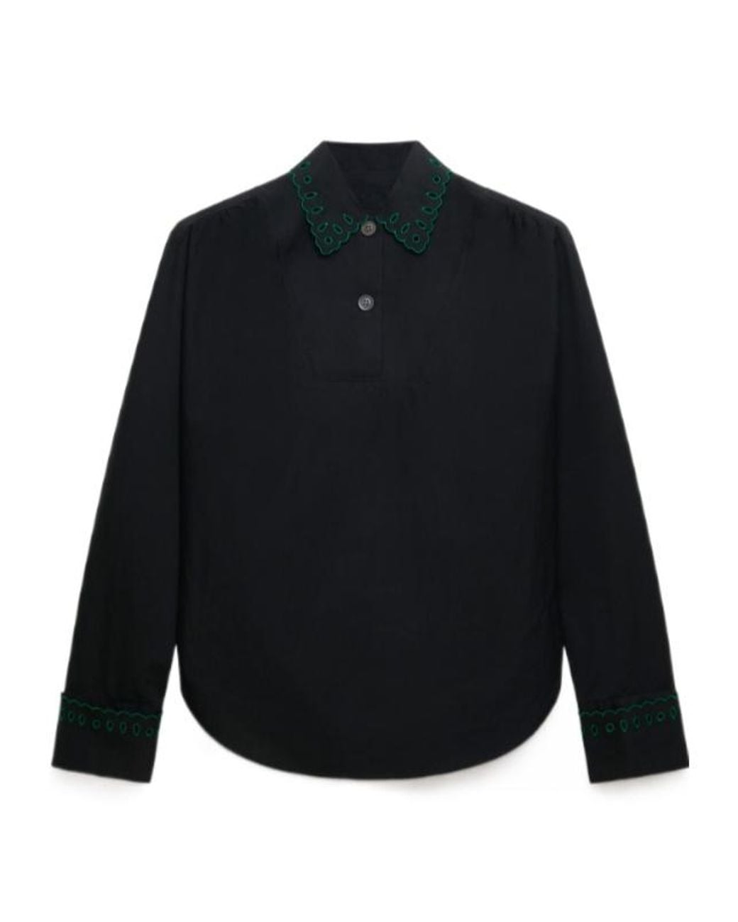 Marni Blue Poplin Half-Button Shirt With Broderie Anglaise