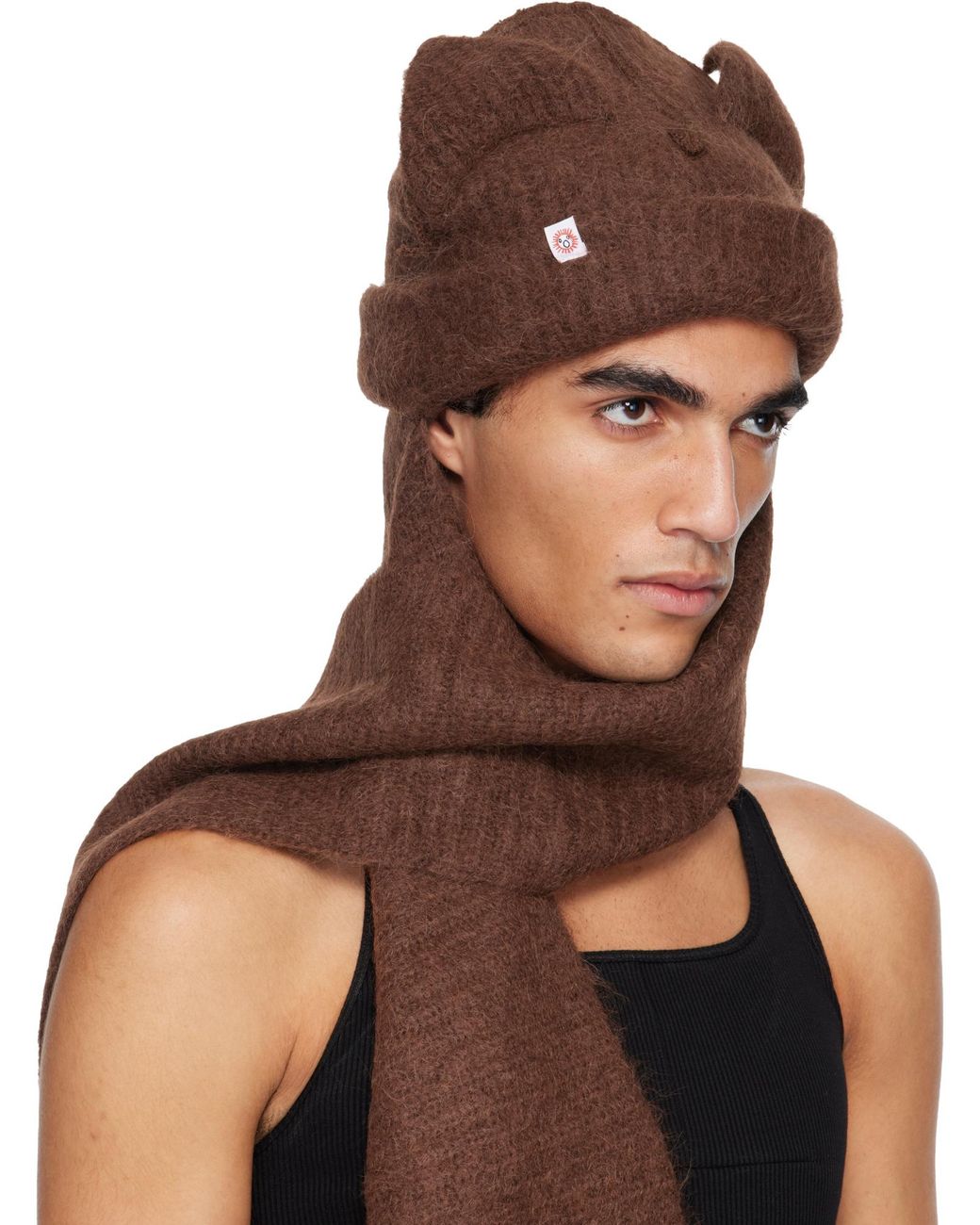 charlesjeffreyloverboy Brown Thick Ear Scarf And Hat for men