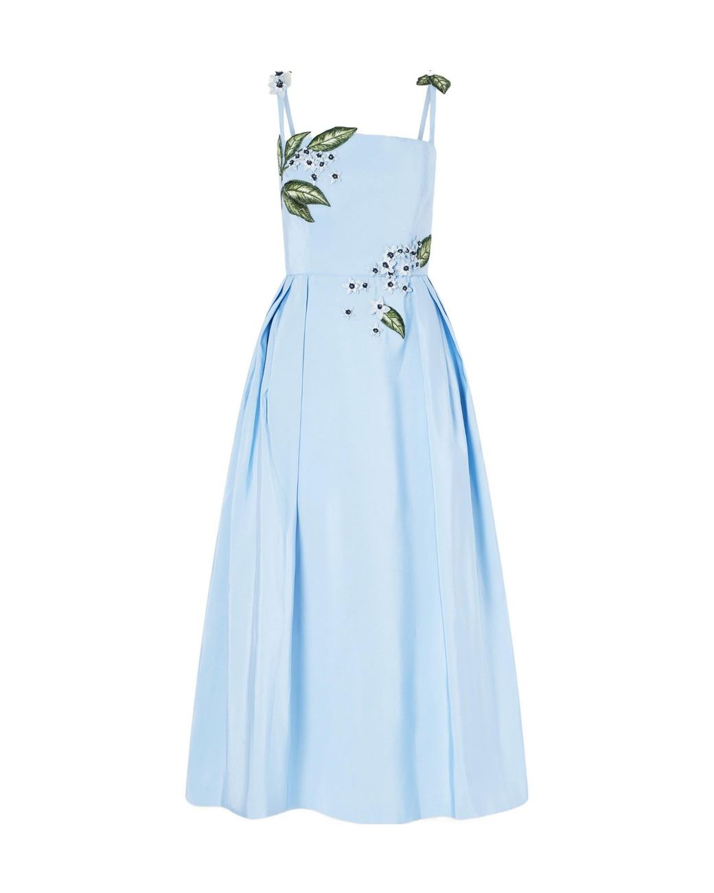 Oscar de la Renta Blue Floral-Embellished Silk Midi Dress