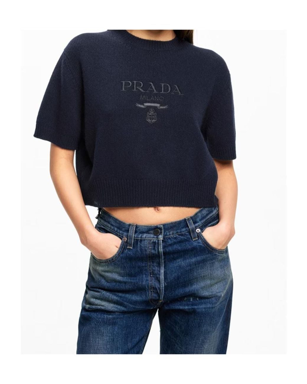 Prada Blue Short-Sleeved Knit Sweater