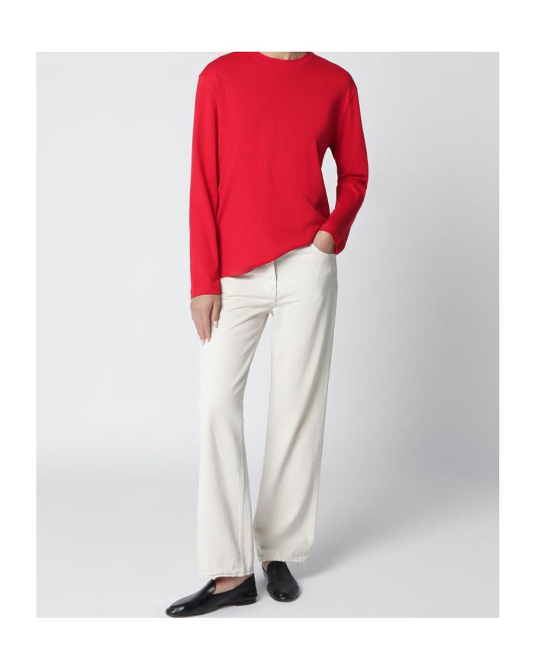 Flore Flore Red Maggie Organic Cotton Long-Sleeve Top