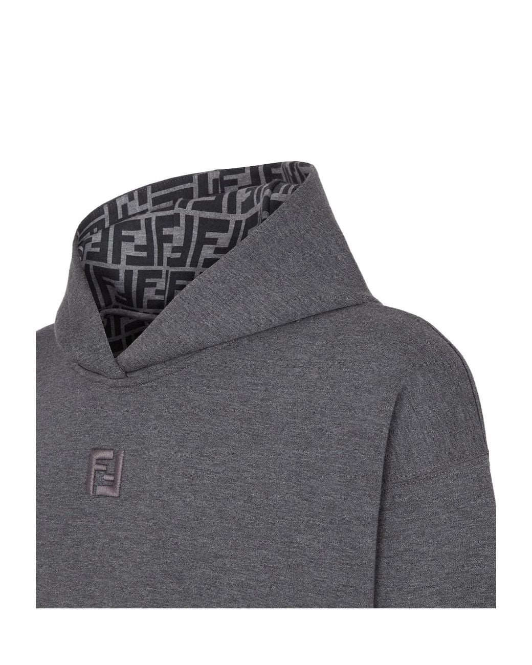 Fendi Gray Logo Embroidered Hoodie for men