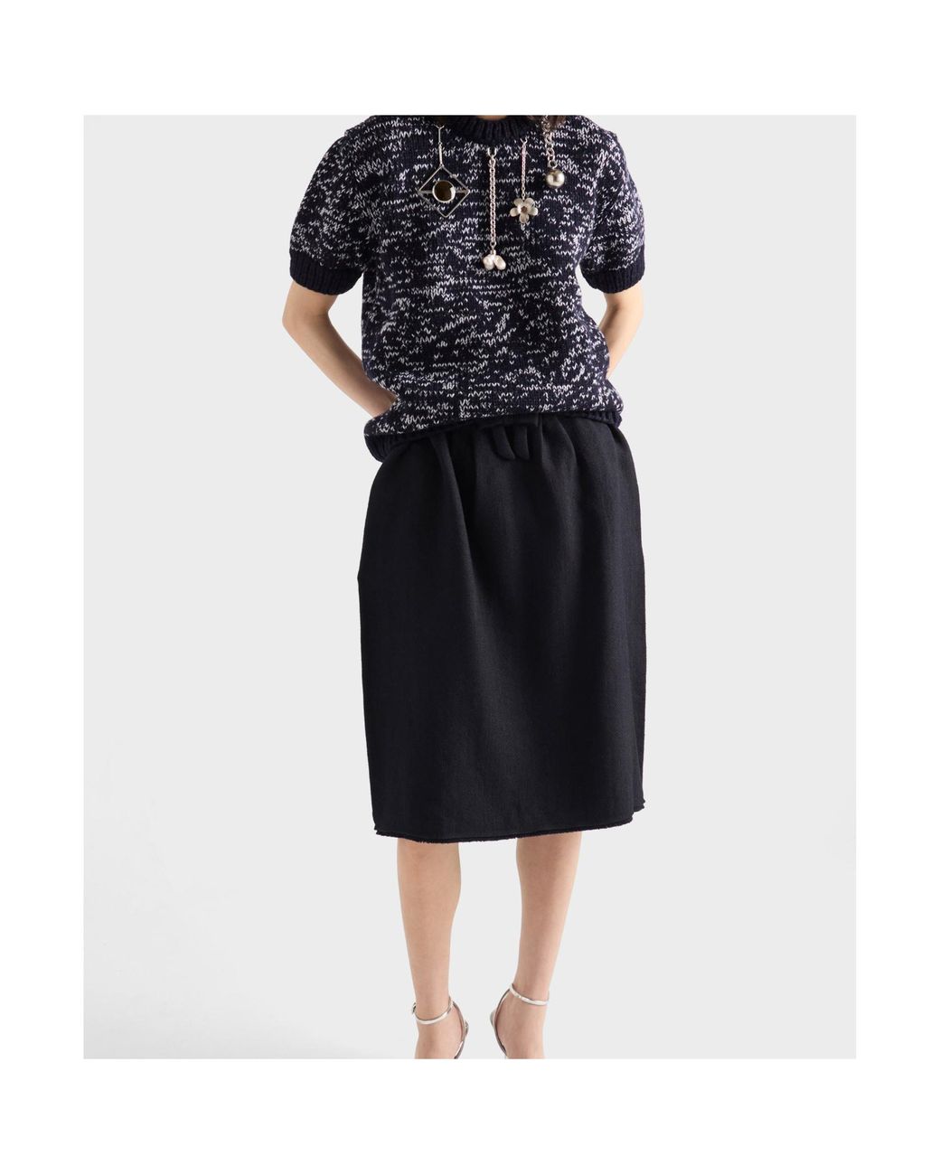 Prada Black Chevron Wool Midi Skirt