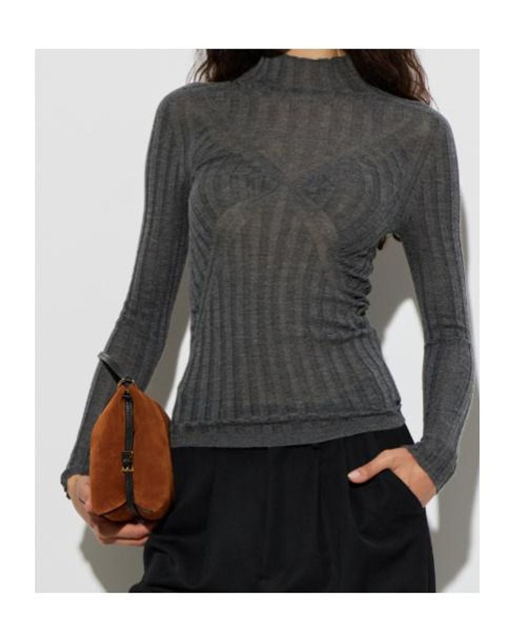 Jil Sander Black Sheer Ribbed Turtleneck Knitted Top