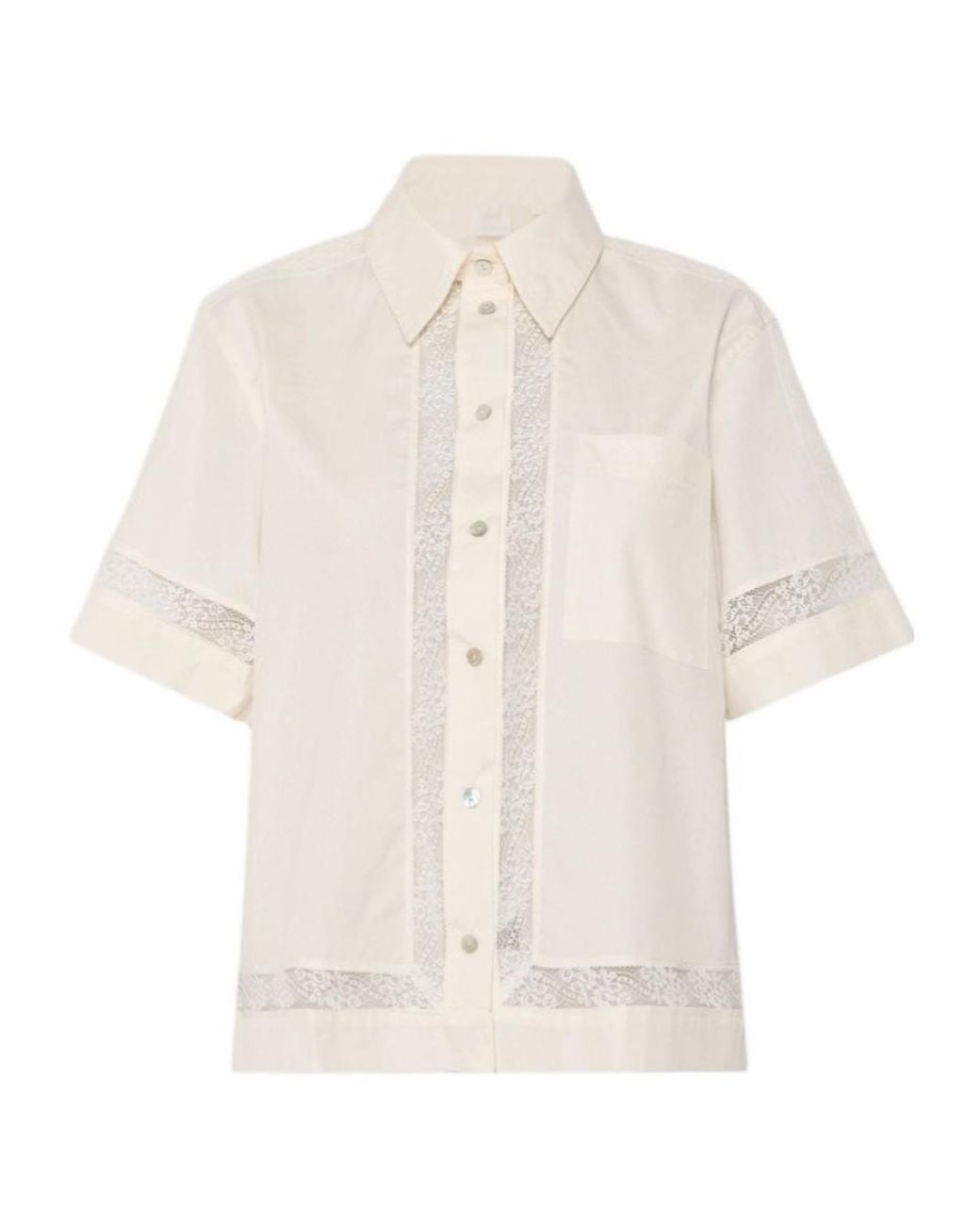 Marella White Lace-Adorned Poplin Shirt