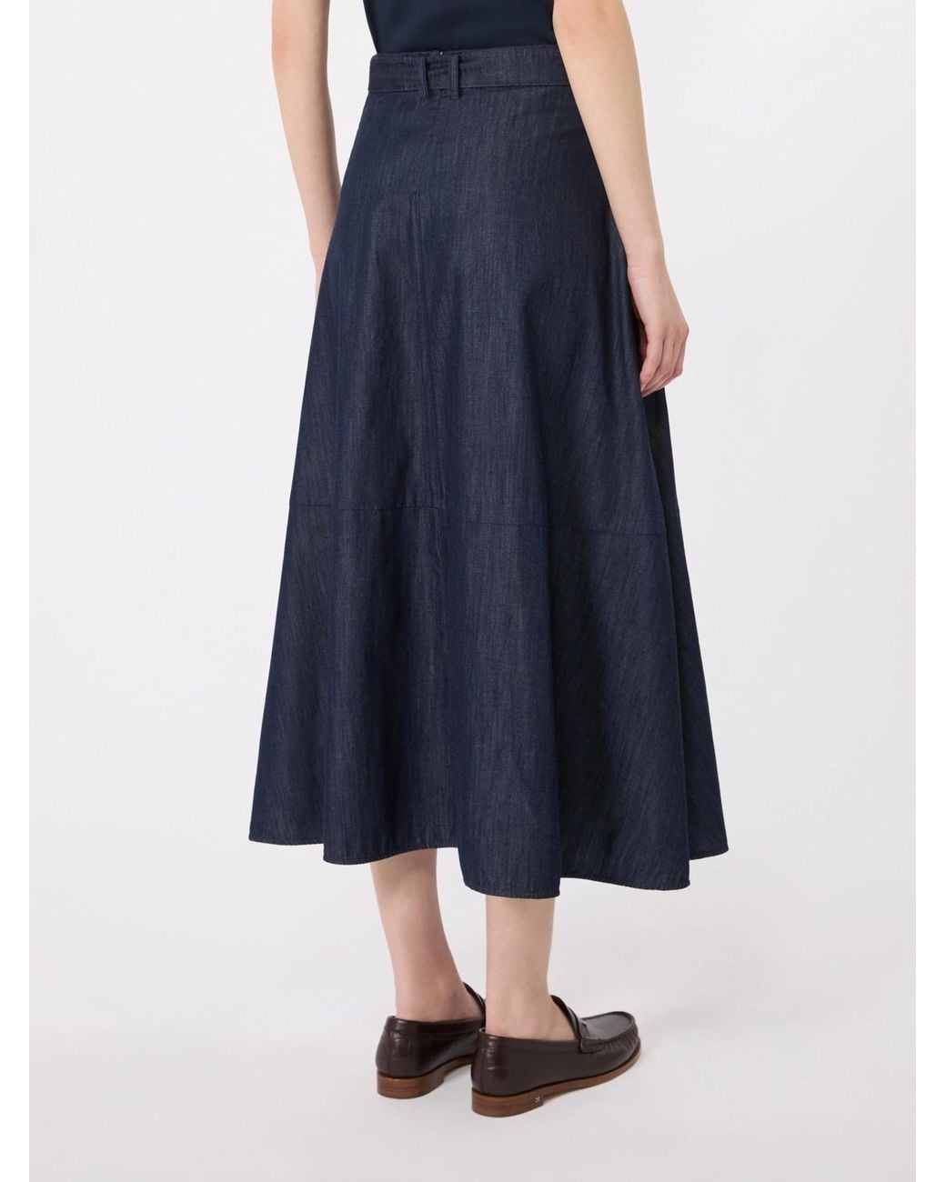 Max Mara Blue Belted Denim Midi Skirt