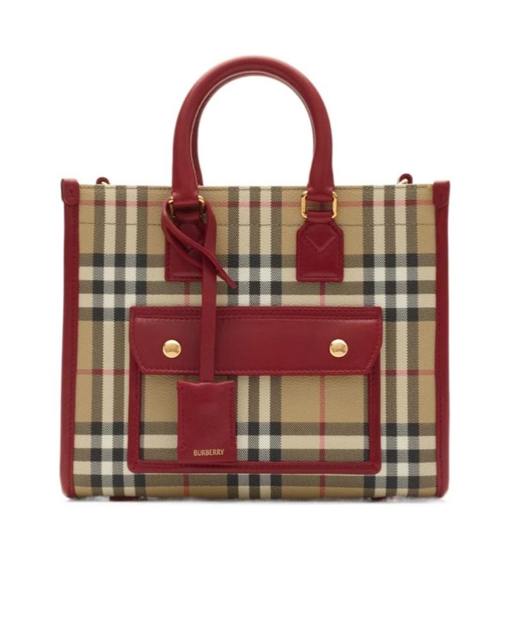 Burberry Red Mini Freya Checked Tote Bag