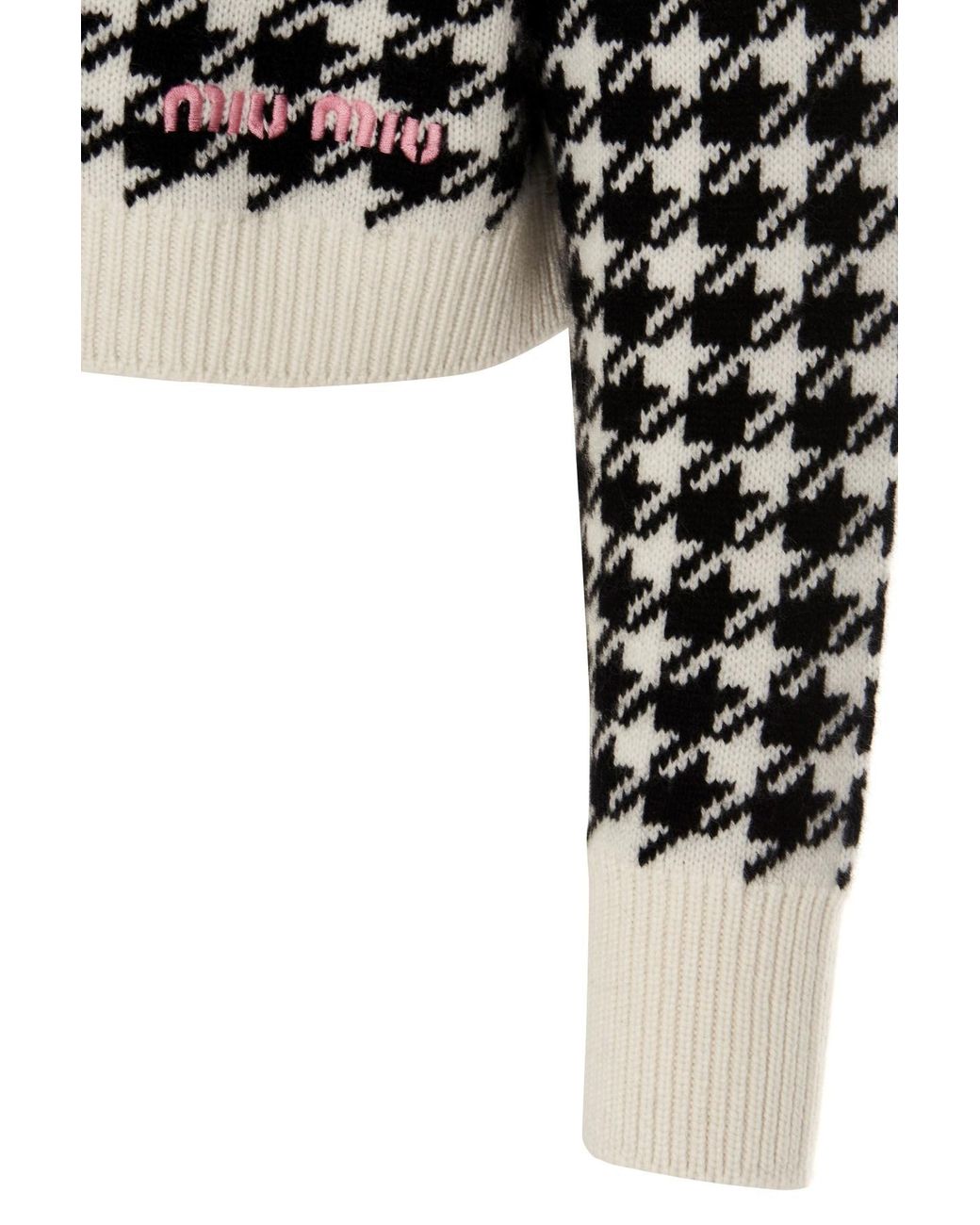 Miu Miu Black Houndstooth-Knit Cashmere Cardigan