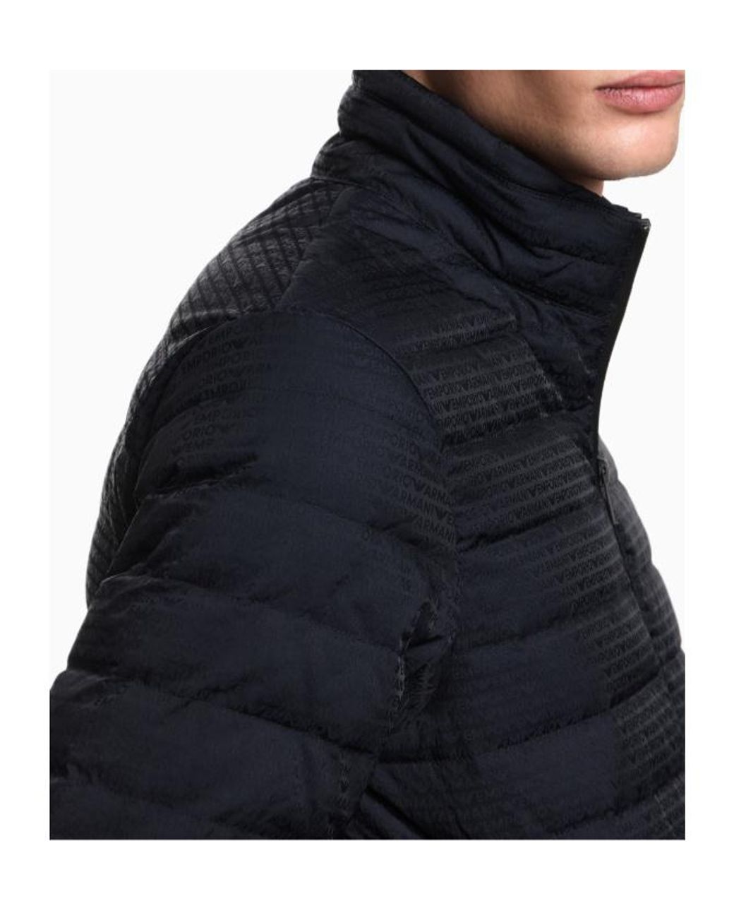 Emporio Armani Blue Logo-Print Zip-Up Down Jacket for men