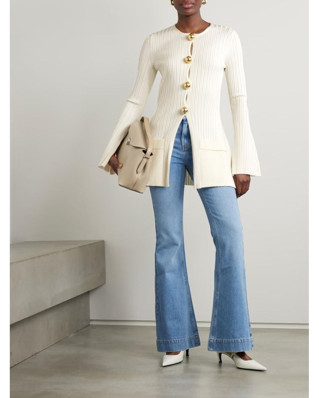 Stella McCartney White Ribbed-Knit Cardigan