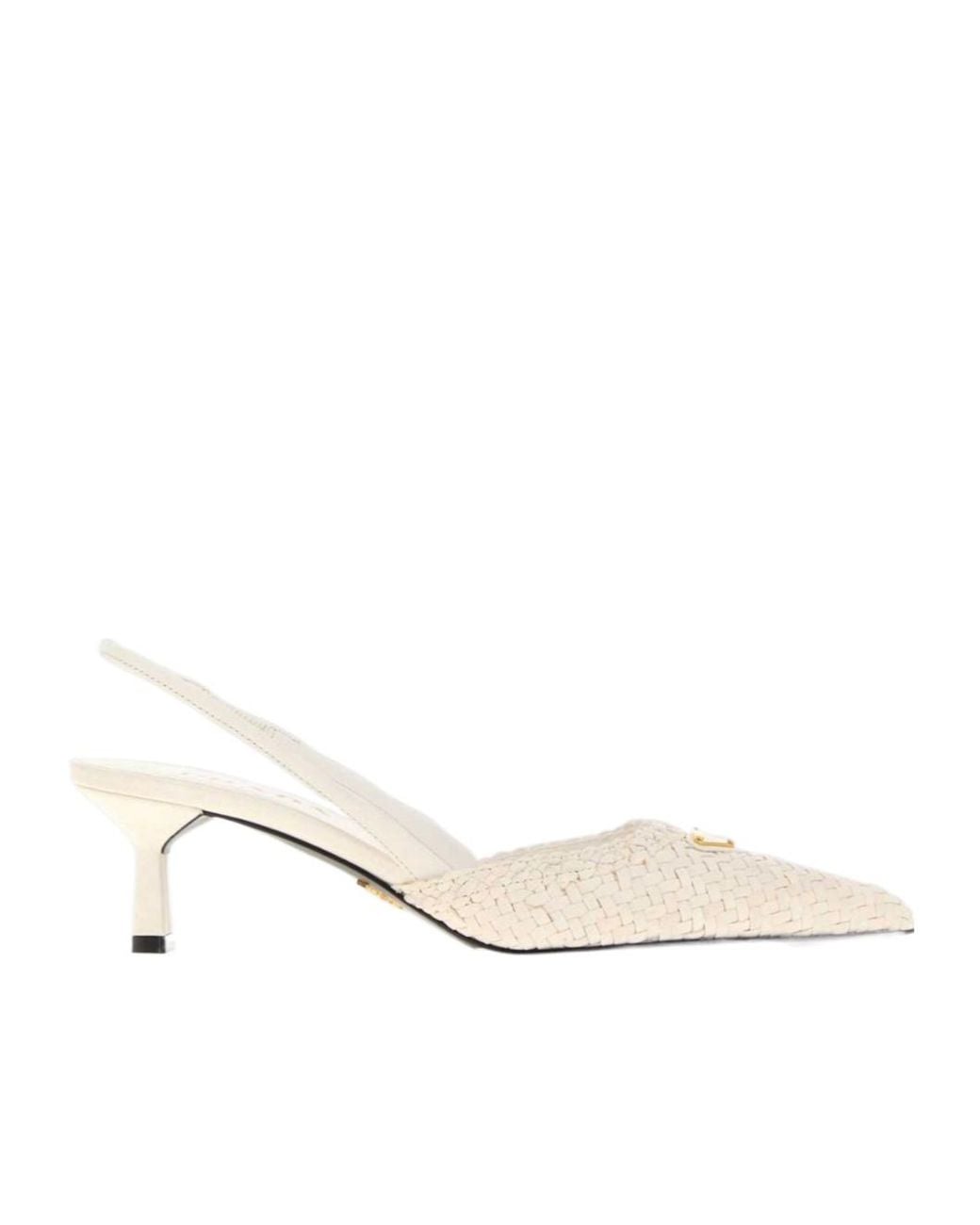Prada Natural Logo Plaque Slingback Pumps