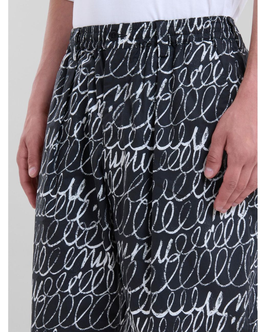 Marni Blue Scribble Motif Poplin Drawstring Shorts for men