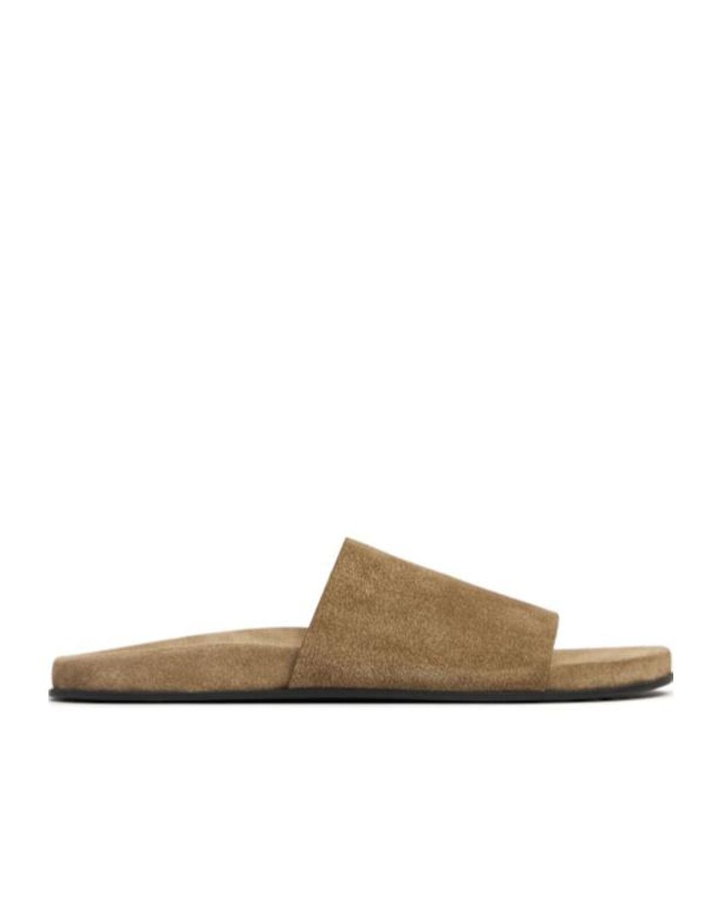 The Row Brown Hugh Leather Flat Slides