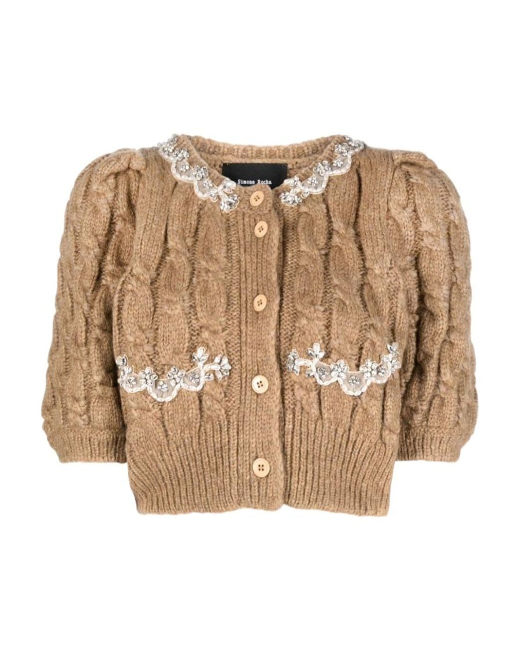 Simone Rocha Natural Cable-Knit Cropped Cardigan