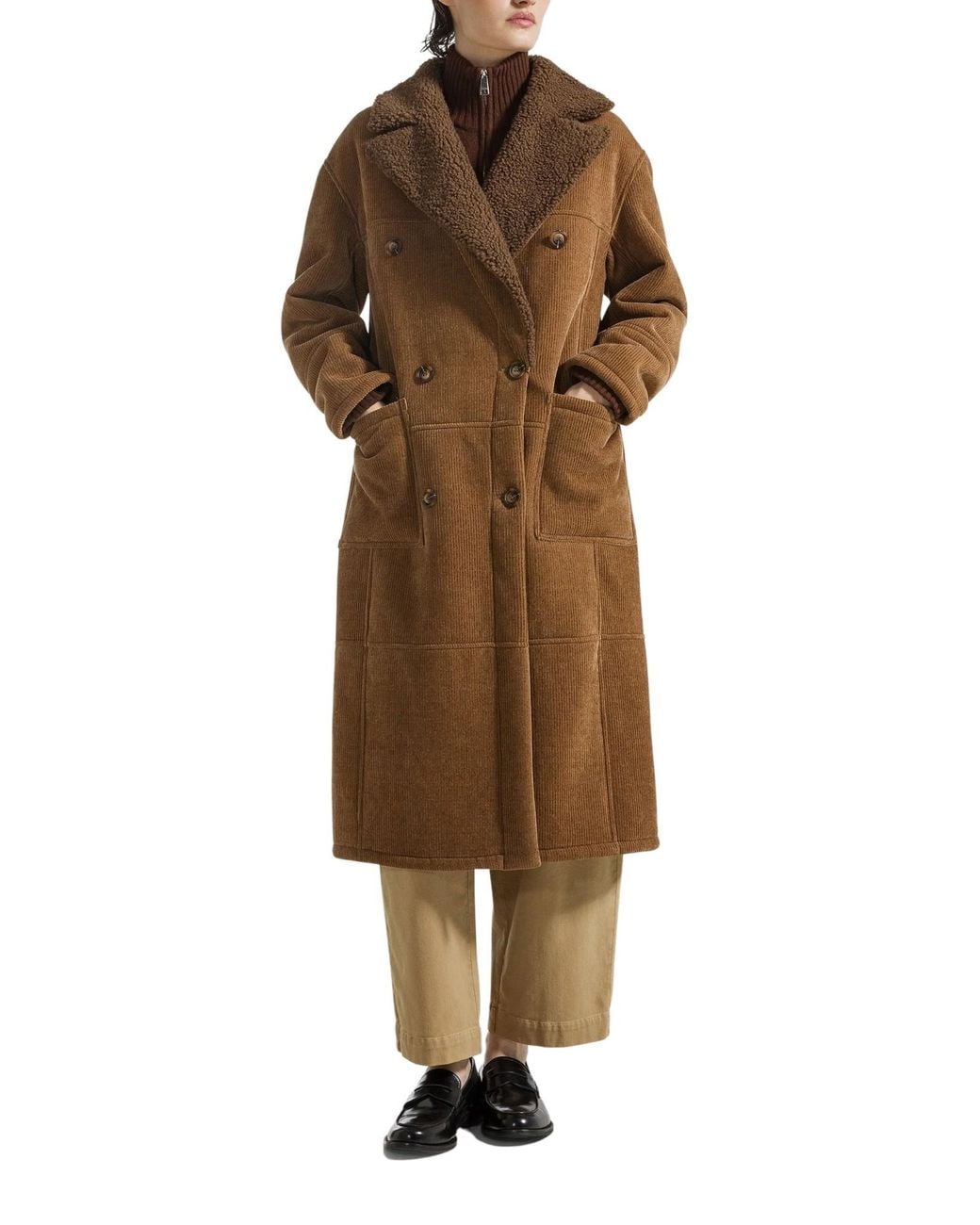 Seventy Natural Striped Velvet Double-Breasted Coat