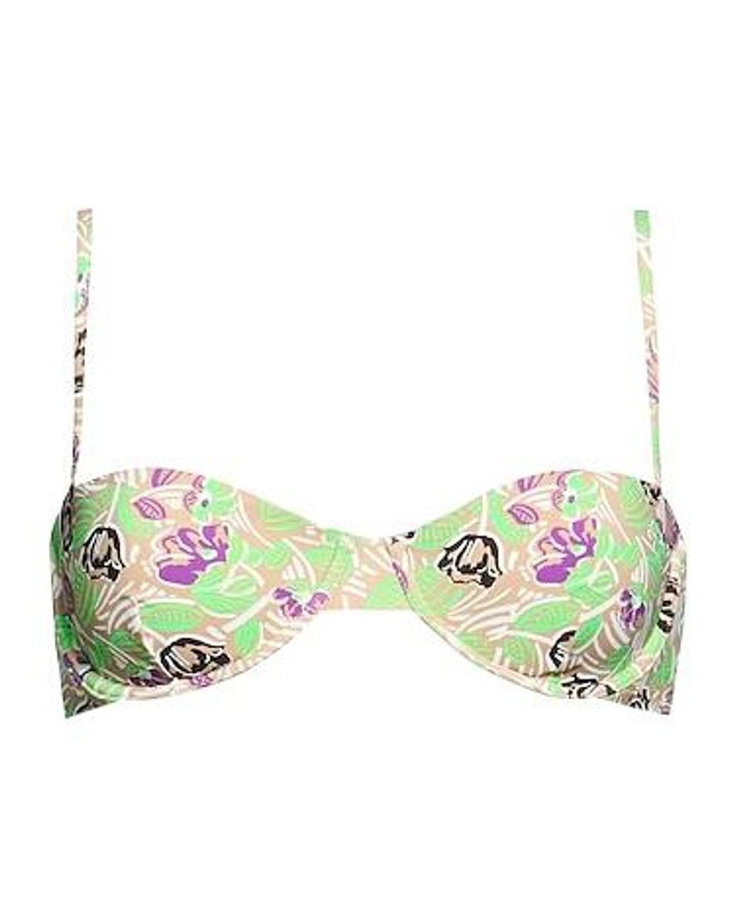 Tory Burch Green Floral-Print Bikini Tops