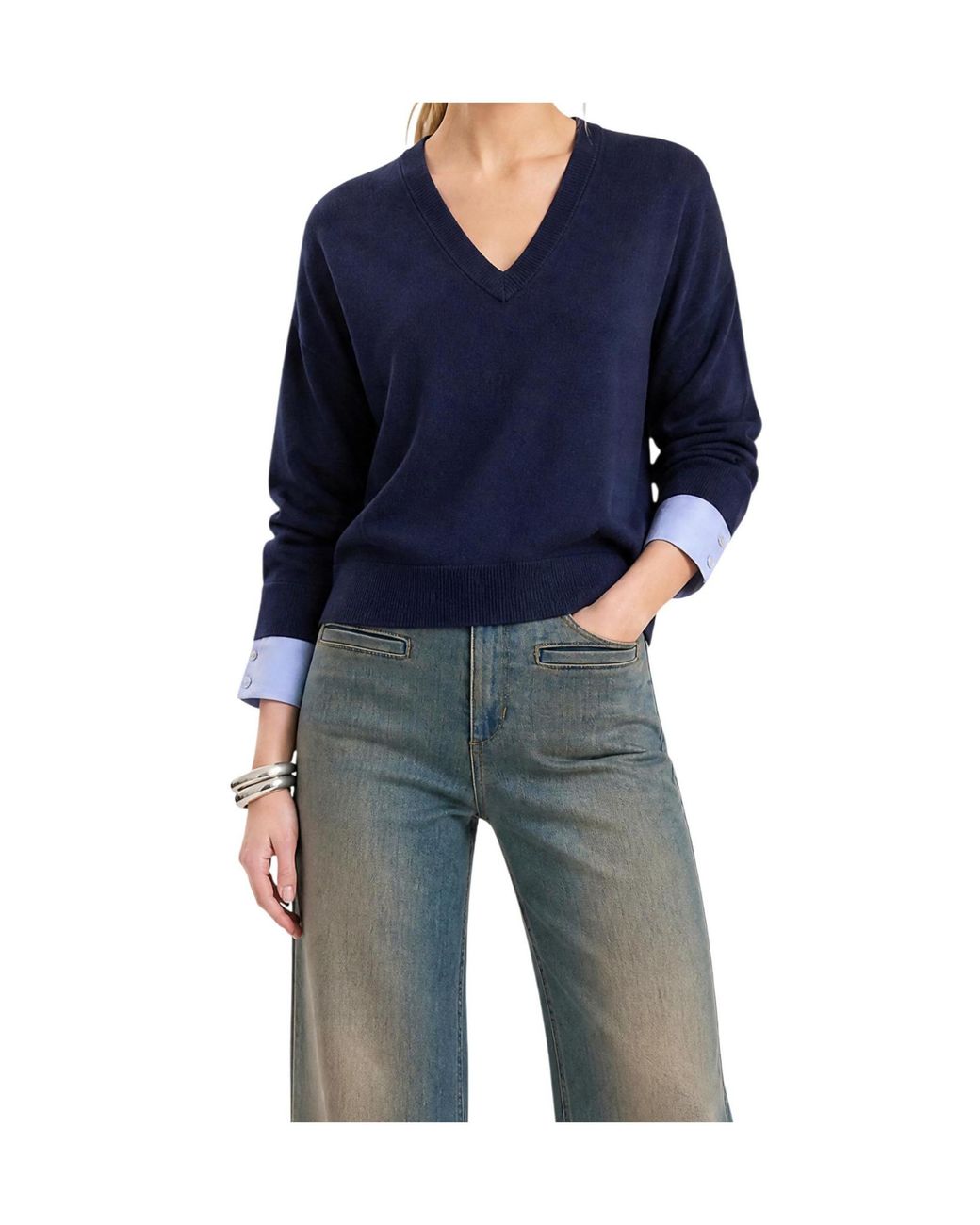 Liu Jo Blue Ribbed V-Neck Sweater