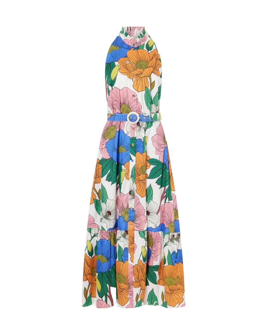 Borgo De Nor Blue Printed Cotton-Poplin Maxi Dress