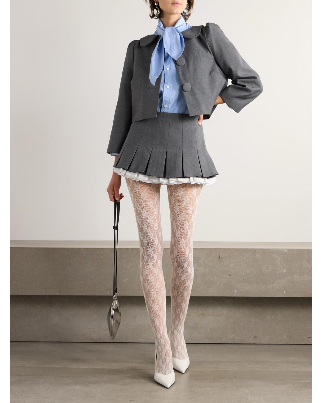 ShuShu/Tong Gray Layered Pleated Grain De Poudre Mini Skirt