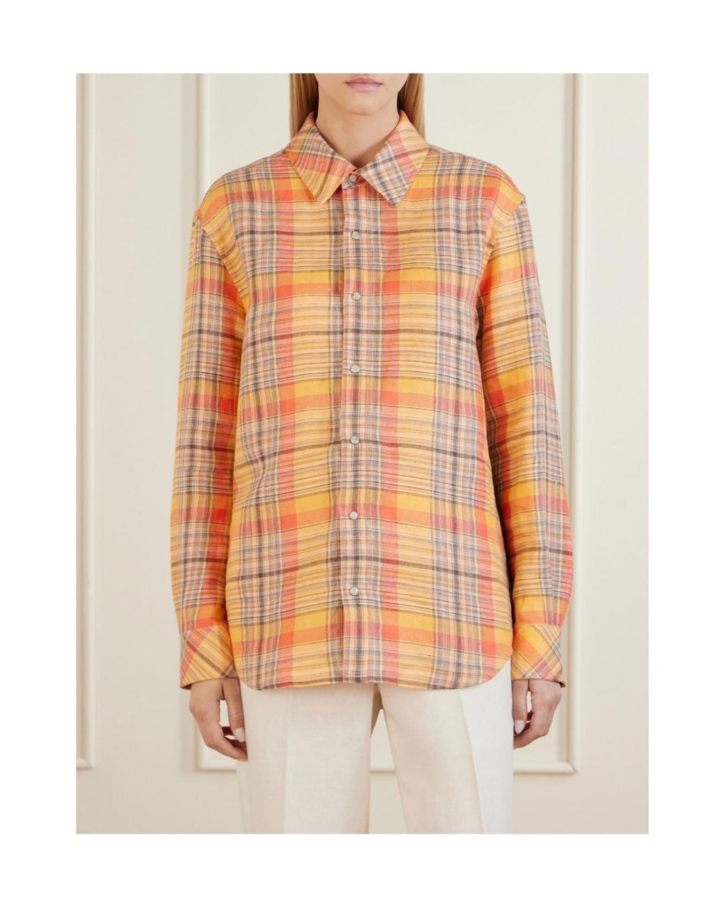 God's True Cashmere Orange Twilight Checked Linen Shirt