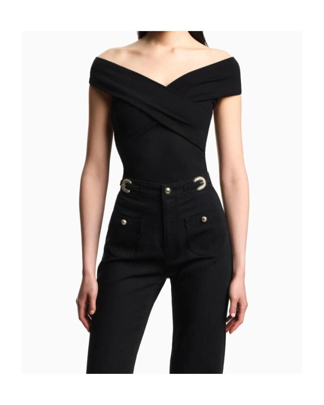 Emporio Armani Black Draped Cross-Front Top