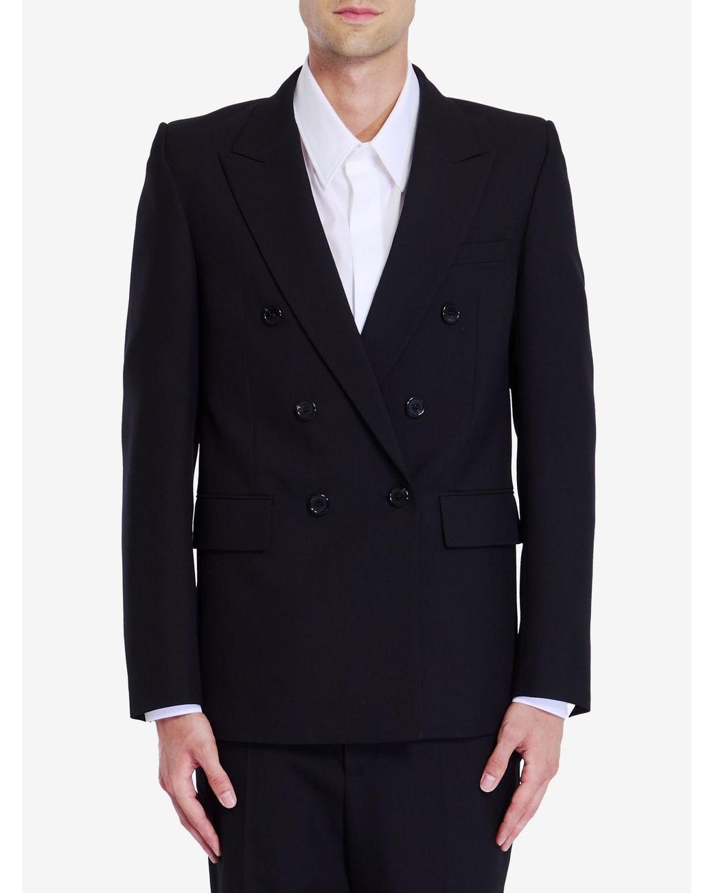 Saint Laurent Black Double-Breasted Long-Sleeved Jacket for men
