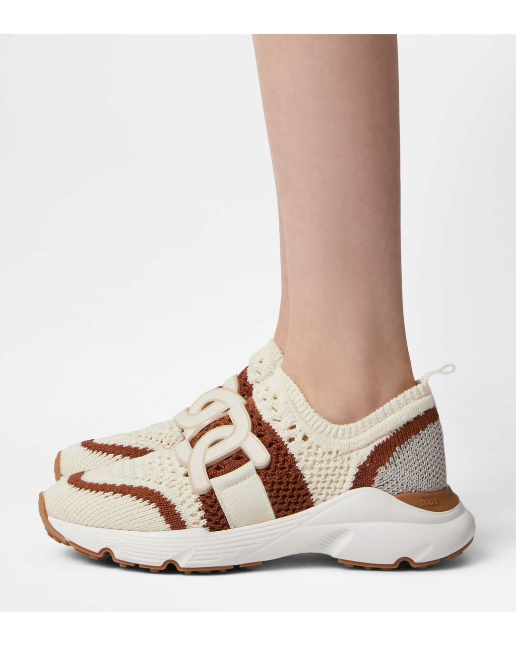 Tod's White Logo Patch Knit Slip-On Sneakers