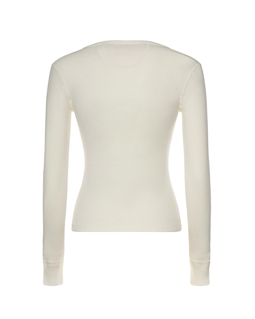 Chloé White Chloé Scoop-Neck Henley Sweater